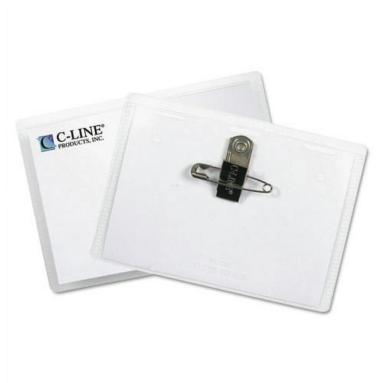 Name Badge Kits, Top Load, 3 1/2 x 2 1/4, Clear, Combo Clip/Pin, 50/Box