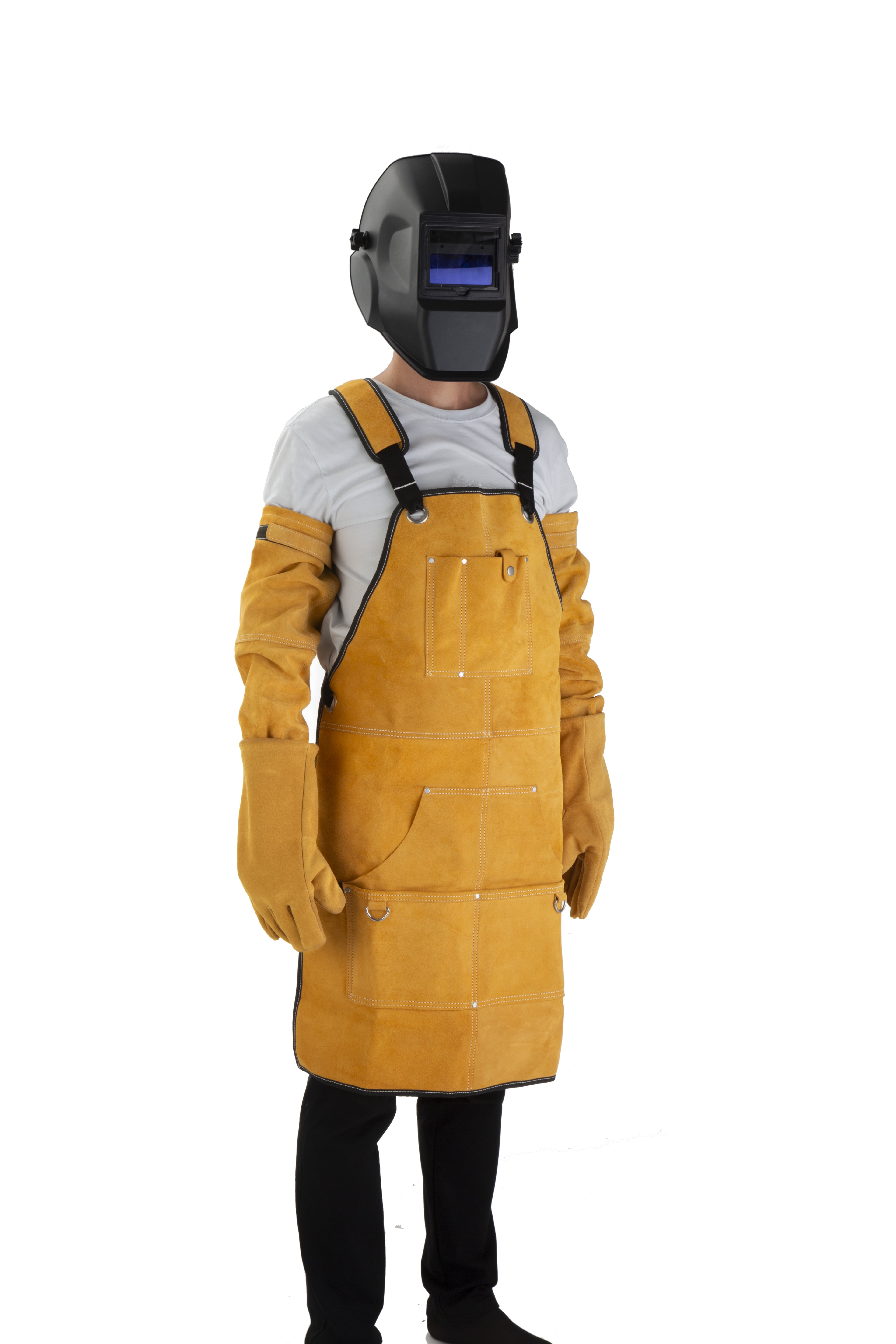 Hyper Tough Brown Leather Welding Apron with Tool Pockets