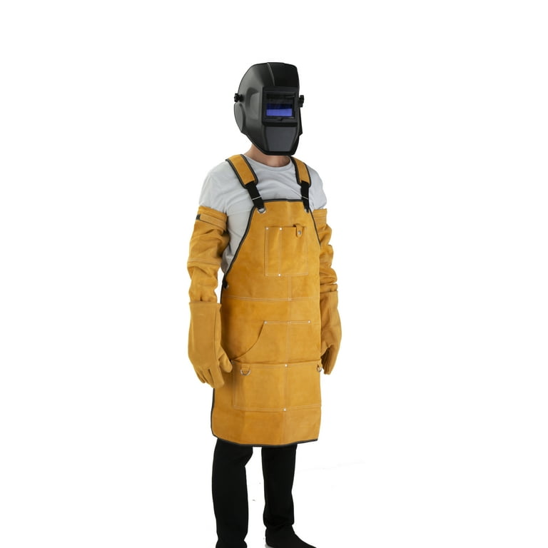 Hyper Tough Brown Leather Welding Apron with Tool Pockets