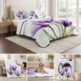 thumbnail image 6 of Twin Quilt Set 68''x86'', Purple Tulips Lightweight Summer Bedspread Coverlet Set with 2 Pillow Shams, Green Leaf Country Flower White Botanical Breathable All Season Quilt Bedding for Dorm/Bedroom, 6 of 9