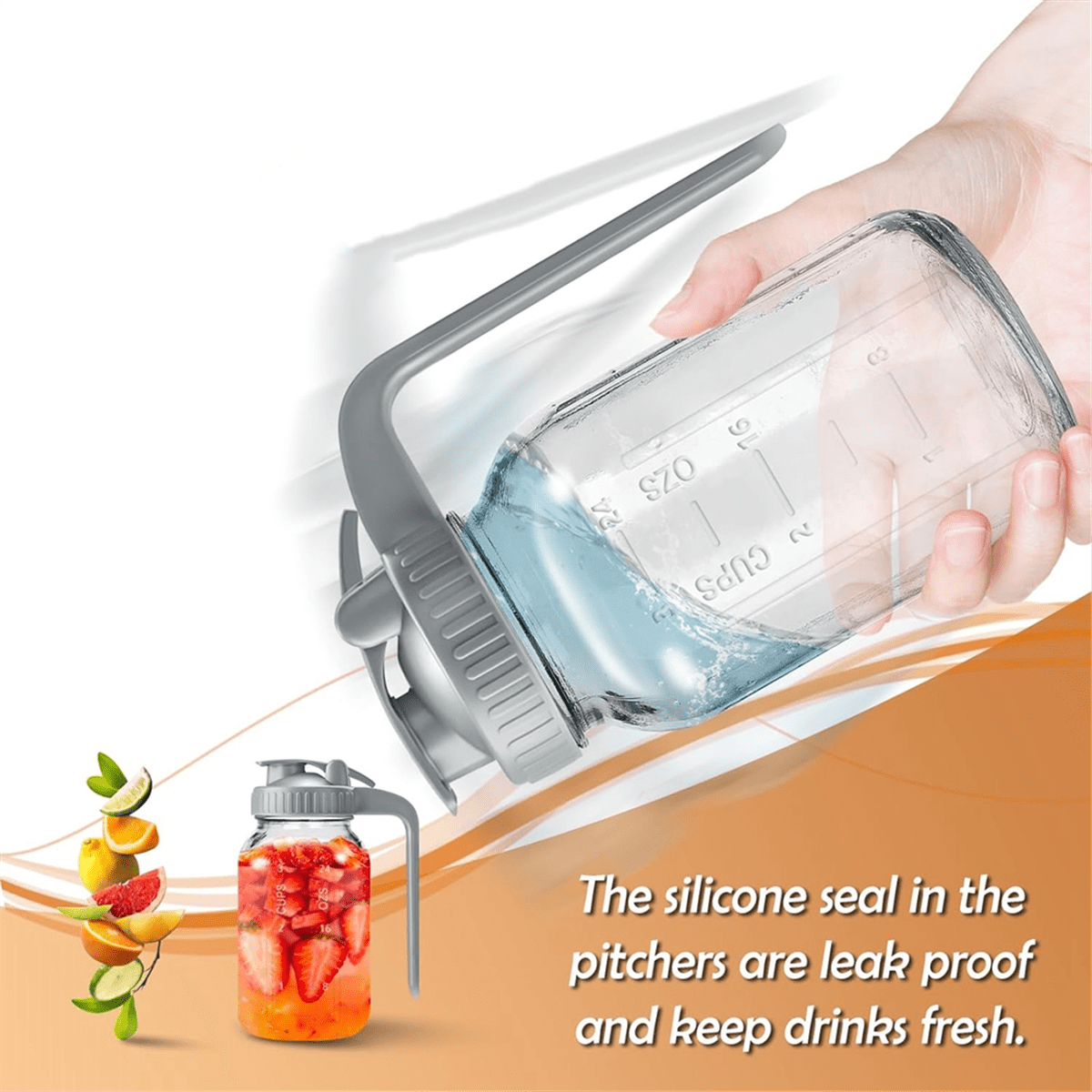 Glass Pitchers with Lid and Handle,32oz,Wide Mouth Leak-Proof Glass Water Pitcher, Creamer Container for Cold Brew 2Pcs