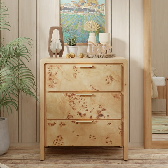COZAYH 3 Drawer Dresser Natural Boho Solid Wood, 17” x 11.5” x 4.75”, 31.5 lb