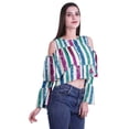 thumbnail image 3 of Moomaya Cold Shoulder Tops Shirts For Women Button Down Long Ruffle Sleeve Top, 3 of 4