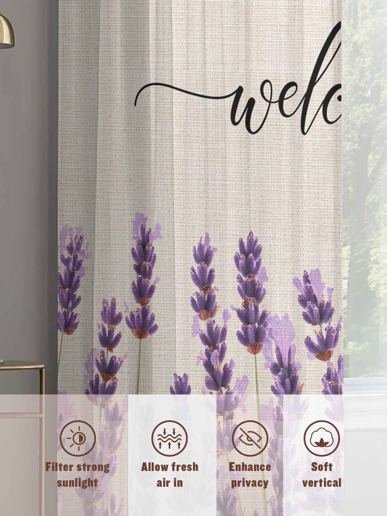 Purple Lavender Sheer Curtains 84 Inches Long 2 Panels, Semi Sheer Rod Pocket Window Curtains Light Filtering Drapes Spring Pastoral Linen Texture for Living Room Bedroom