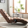 thumbnail image 3 of Modern Recliner Chaise Chair, Upholstered Linen Chaise Lounge Indoor Chair with Metal Legs and Side Pocket, Massage Long Lounger Lazy Sofa Chair with Backrest for Bedroom Living Room, Coffee, 3 of 7