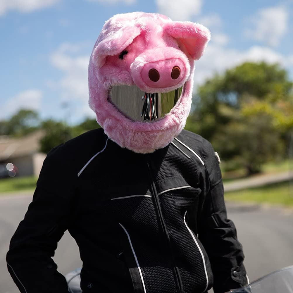 Motorcycle Helmet Cover,Pink Pig Plush Motorcycle Helmet Cover for