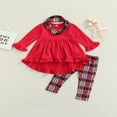 thumbnail image 3 of Bébé bébé Filles Ébouriffé T-Shirt Robe Tops Entendre Pantalon à Carreaux Écharpe 3Pcs Printemps Automne Tenues, 3 of 8