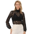 thumbnail image 1 of INSPIRE CHIC Blusas de manga larga de encaje para mujer Blusas florales elegantes con cuello con volantes Negro M, 1 of 6