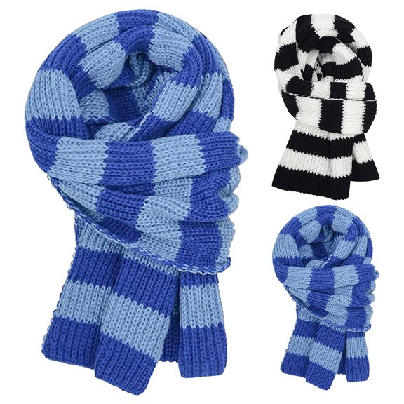 Ljudmp Striped Shawl Wraps for Women Men Fall Winter Furry Colorblock Scarf Knitted Cold-weather Neck Wrapping Head Scarf Neck Cover Blue