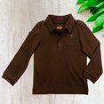 thumbnail image 3 of Kleverkids Boys Solid Cargo Polo Peruvian Cotton T-Shirt – Long Sleeve, Polo Neck With 3 Buttons – Chocolate, 8, 3 of 5