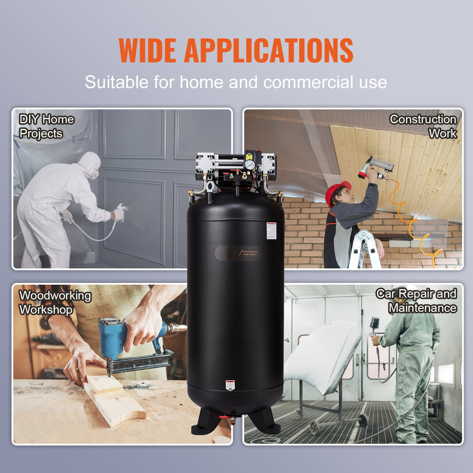 KFFKFF 80 Gallon Air Compressor, 6.5HP, 15.5SCFM@90 PSI, Two-Stage 145PSI, Lubrication-Free, 86dB Low Noise, Suitable for Industrial Production, Building, Car Maintenance