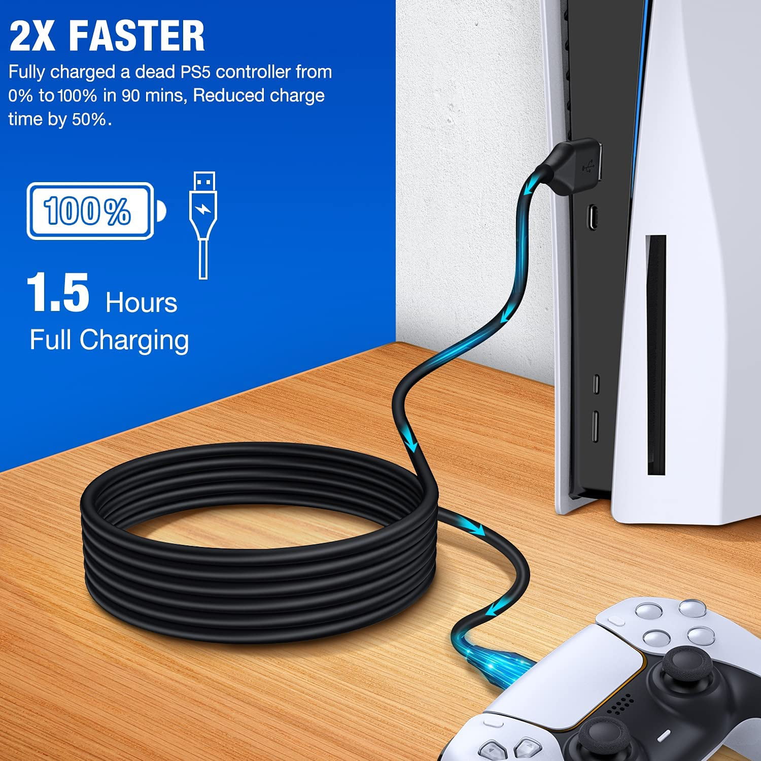 PS5 Controller Charging USB C Cable Replace Charger Cable for PS5 Charging  Station Dock, 9.8 FT Fast Plug Charging Cord Compatible with Playstation