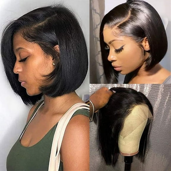 UTOURS Black Wigs for Women Lace Front Wigs Human Hair Pre Plucked 8Inch Short Straight Bob Wig