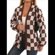 thumbnail image 1 of Cárdigan de Cuadros de Talla Grande para Mujer, Suéter Holgado con Estampado A Cuadros y Abertura Frontal, Prenda Exterior Marrón M, 1 of 9