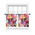 thumbnail image 6 of Pink Orange Sheer Curtains 54 Inch Length 2 Panels Set, Modern Oil Painted Artwork Voile Window Treatment Rod Pocket Short Kitchen Curtains Drapes for Bedroom 52"x54"x2, 6 of 6