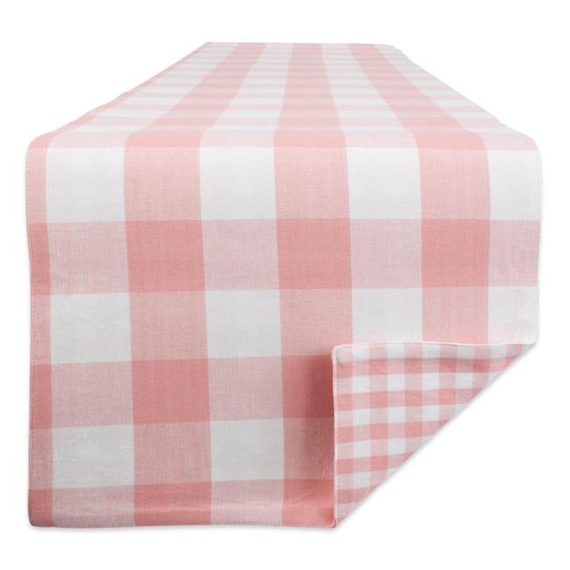 Design Imports CAMZ11745 14 x 108 in. Pink & White Reversible Gingham & Buffalo Check Table Runner