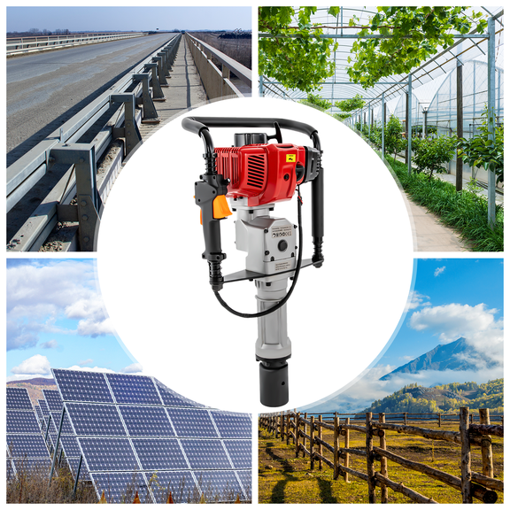 Toolven Petrol Post Driver 1900W Two-Stroke Engine with Anti-Vibration Handle for T Post Pounder Fence Installation and Farming Tasks