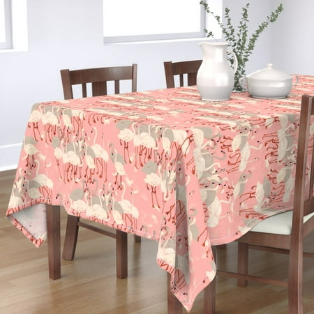 

Cotton Sateen Tablecloth 70 x 90 - Flamingo Party Bird Tropical Palm Florida Island Coral Feminine Hand Drawn Print Custom Table Linens by Spoonflower