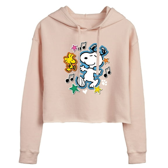 Peanuts - Snoopy Woodstock Patches - Juniors Cropped Pullover Hoodie