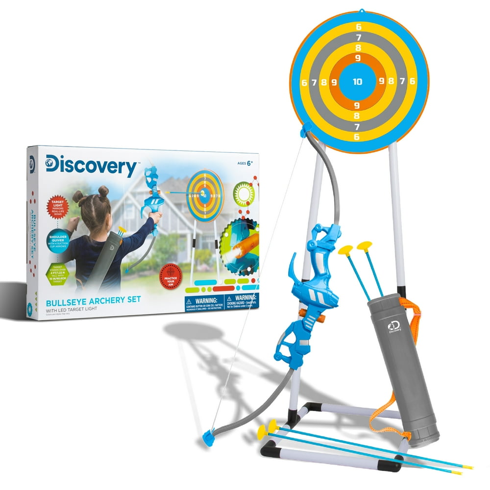 Discovery Bullseye Outdoor Archery Set with LED Target LightUp Toy Night/Day Activity Includes