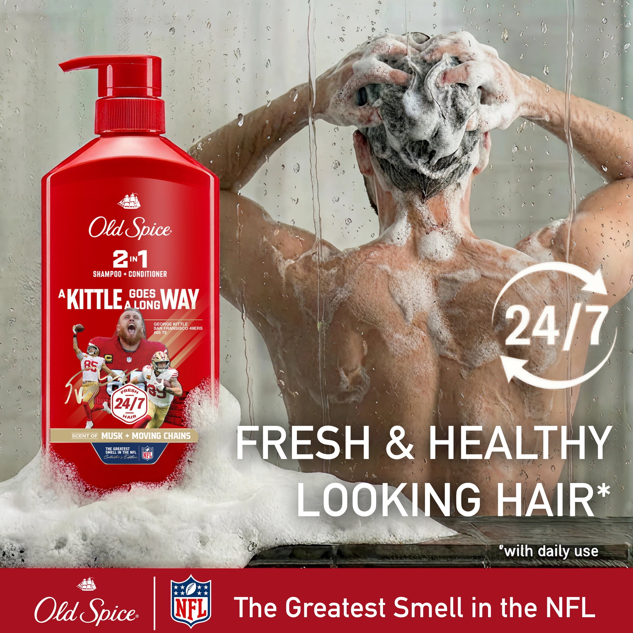 Old Spice 2 in 1 Mens Shampoo and Conditioner, A Kittle Goes A Long Way, NFL Collection, 21.9 fl oz