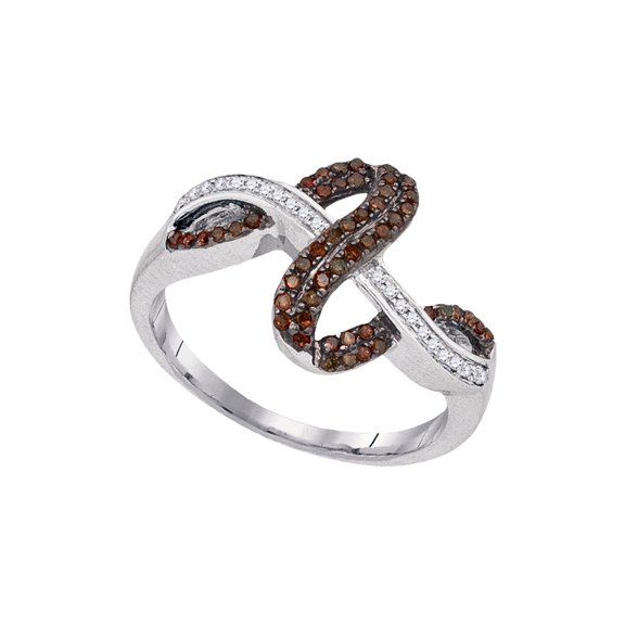 FB Jewels 10kt White Gold Womens Round Brown Diamond Crossover Fashion Ring 1/4 Cttw