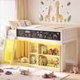 thumbnail image 2 of Gymax Kids Loft Bed w/LED Lights Chalkboard & Removable Bookcase Safety Guardrail White, 2 of 10