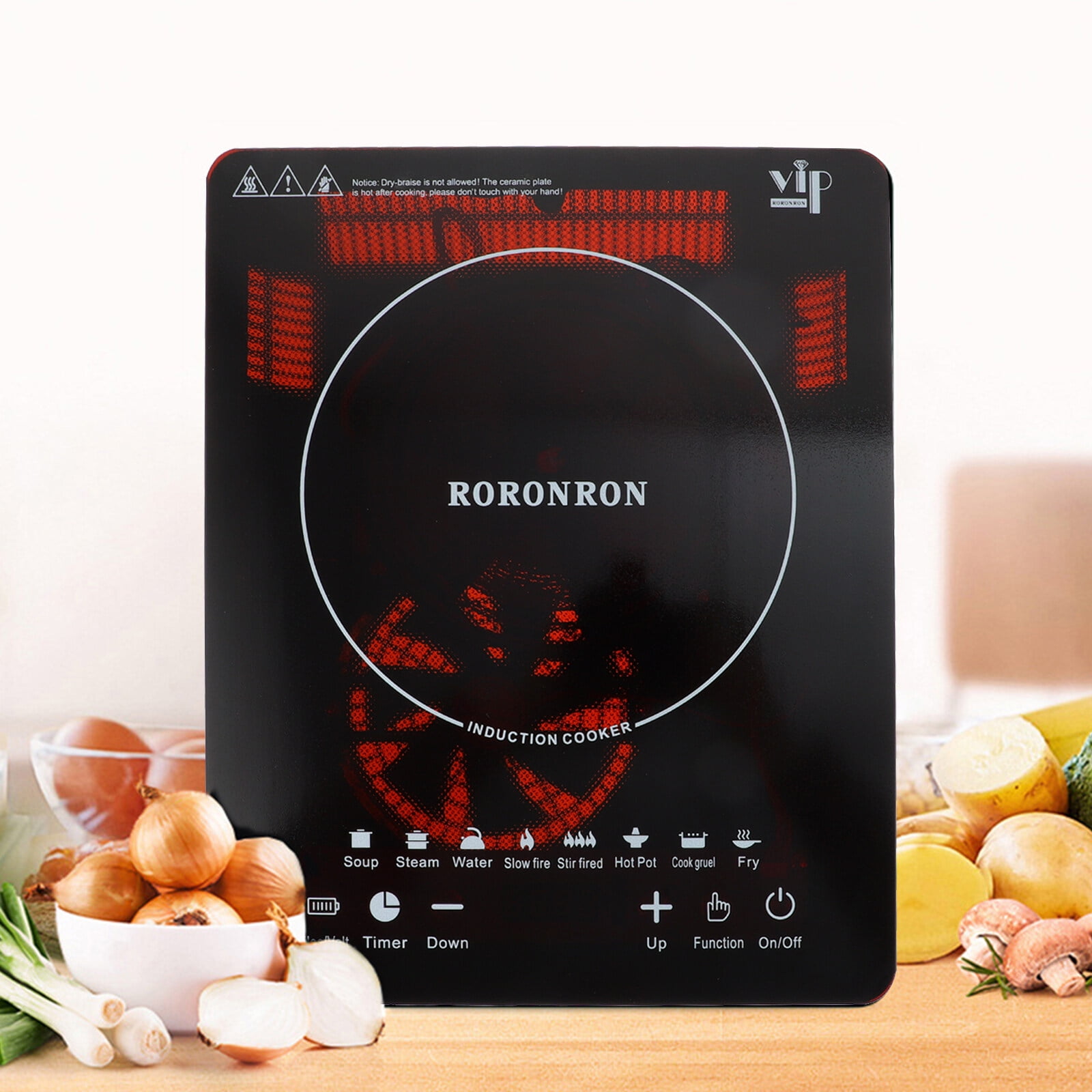 2200W Portable Induction Countertop Burner, 8 Temp Levels, Timer, Auto Pot Detection, Child Safety Lock