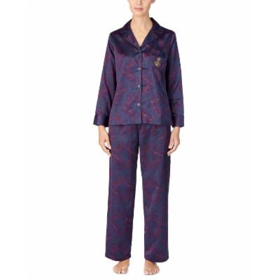 Lauren Ralph Lauren Women's Satin Pajama Set - Navy Print, Size X-Large