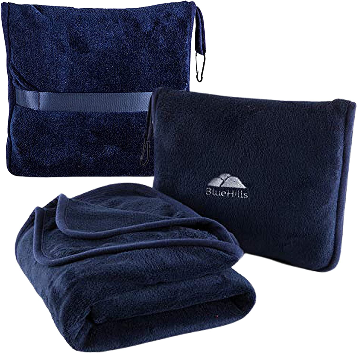 BlueHills Premium Soft Blue Travel Blanket Pillow Airplane Blanket in case 