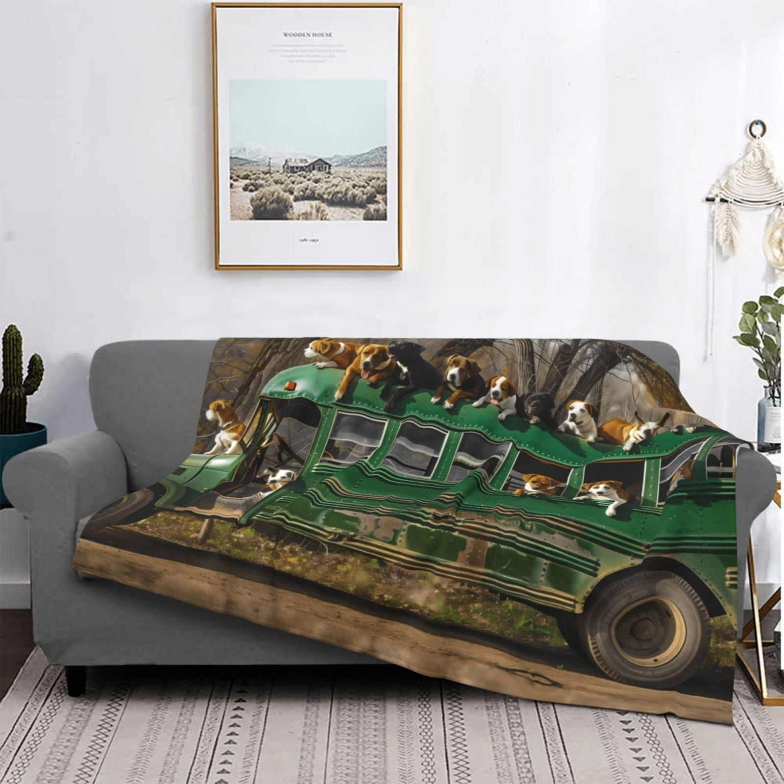 Throw Blanket for Couch - Dogs On A School Bus Soft Comfy Lightweight Cozy Warm Throw Blanket, Fuzzy Plush Flannel Blanket & Throws for Sofa and Bed All Season