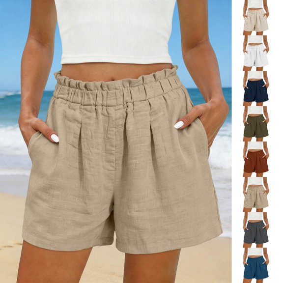 HBBIKVI High Waisted Bermuda Shorts for Women Paper Bag Waist Shorts With Exterior Pocket Adjustable Waist for Travel Vacation