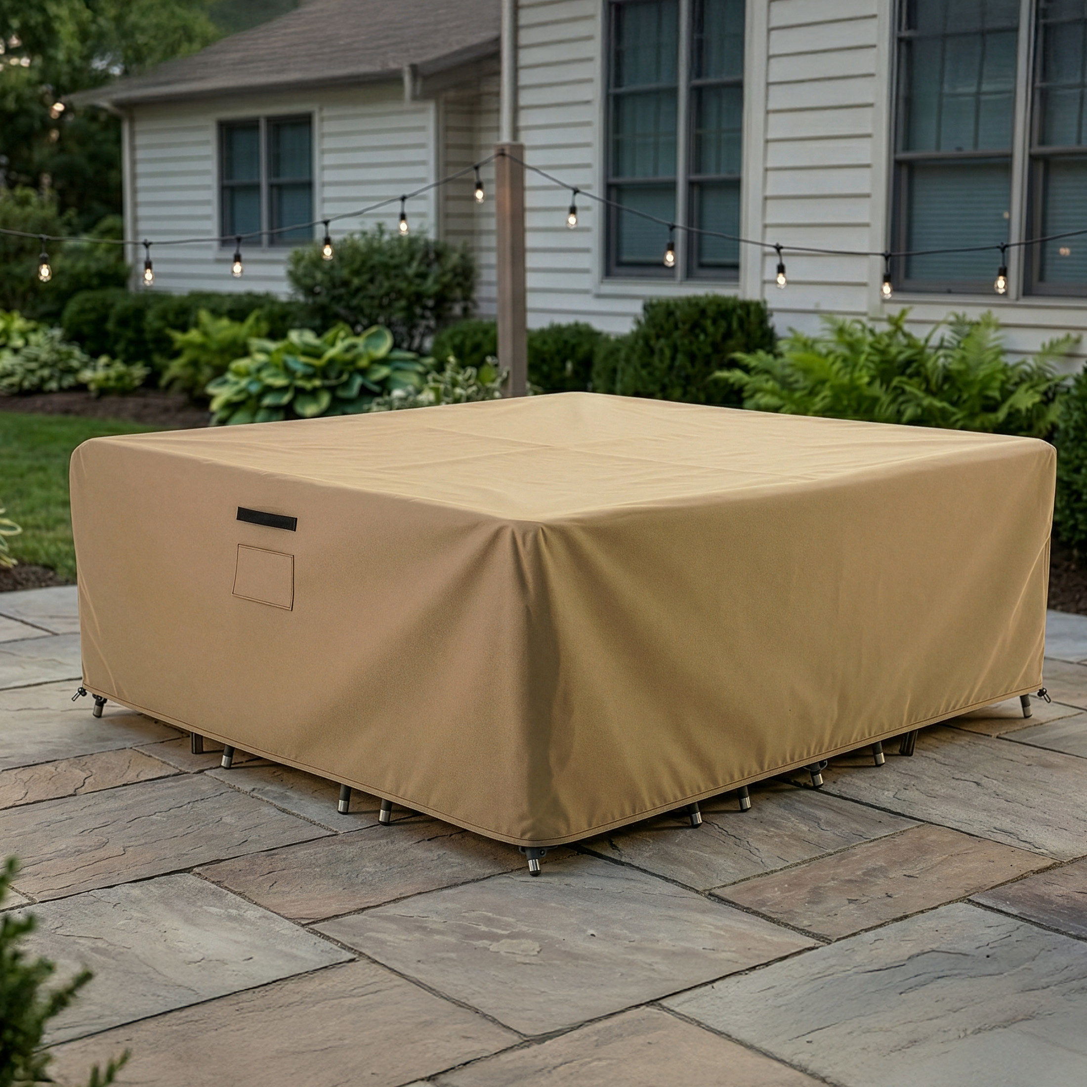 Pure Garden 106x106x28in Waterproof Square Furniture Outdoor Table Cover, Tan