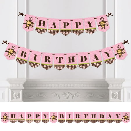 Monkey Girl Birthday Party Bunting Banner Pink Party