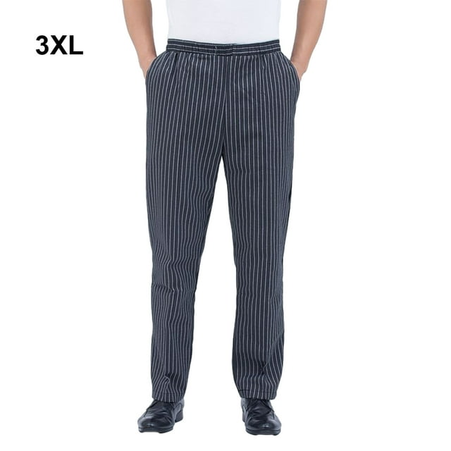 Becaristey Polyester Striped Baker Trousers Elastic Waist Chef Pants For Hotel Kitchen Breathable 3XL