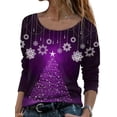 thumbnail image 1 of Grianlook Women Tee Long Sleeve Xmas Tops Snowflake Print Loose Christmas T Shirt Crew Neck Ladies Casual Tree Printed Fashion Baggy Purple 3XL, 1 of 2