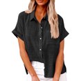 thumbnail image 2 of YDDIAN Office Shirts for Women Lightweight V Neck Basic Collared Tops Button Down Short Sleeve Fall Dressy Work Clothes Black 5XL, 2 of 5