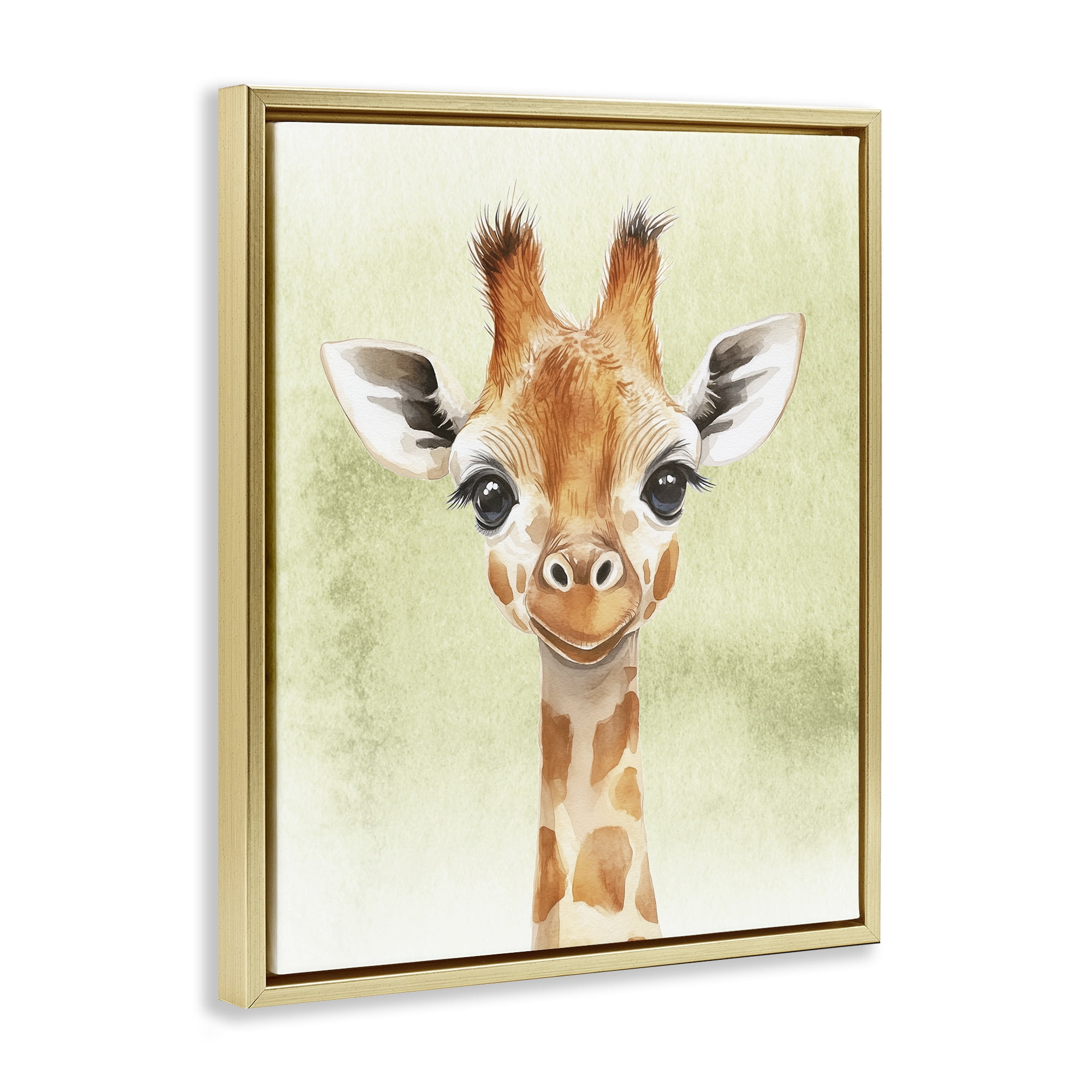 Stupell Industries Jungle Friends Baby Giraffe Gold Framed Floater Canvas Wall Art, design by Christine Simpson Art