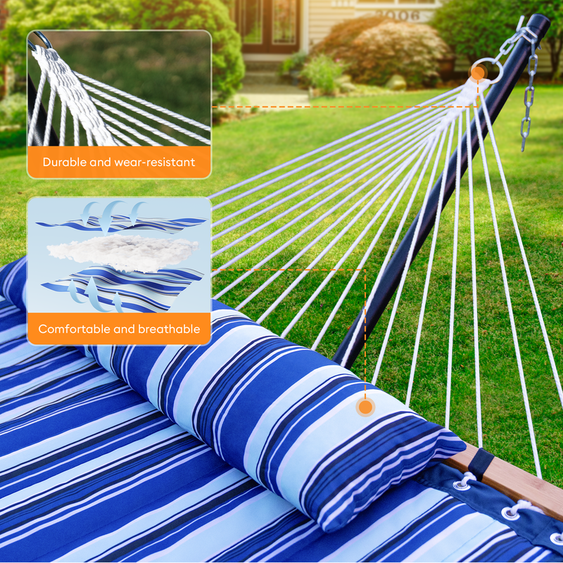 KEESTP 2 Person Portable Double Hammock Without Stand - 500lb Capacity Outdoor Hammock for Camping, Backyard - Blue