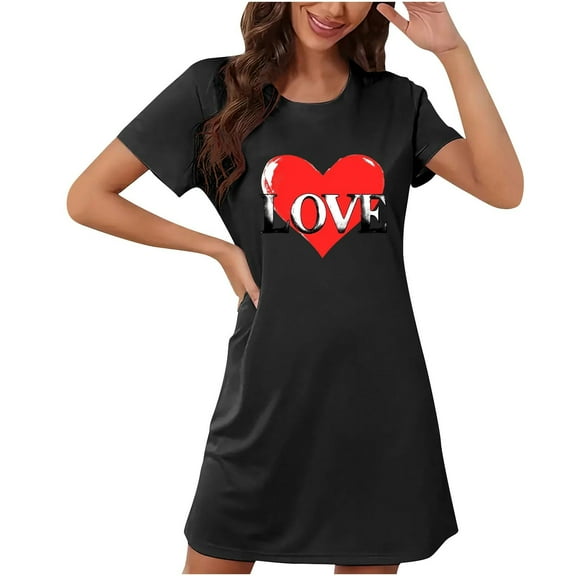 BSDJILFG Valentines Day Shirt Casual Cute Printed Soft Tunic Nightdress Short Sleeve Slim Fit Sleepwear Pajama Tops Lounge Tops
