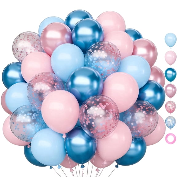 Pink and Blue Latex Balloons Set, 70Pcs 12 Inch Metallic Pink and Metallic Blue Balloons for Gender Reveal Birthday Baby Shower Anniversary Party Decorations
