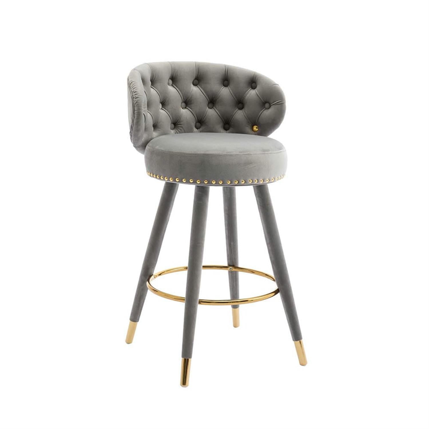 Demi Bonn 36" Counter Height Bar Stools Set of 2, Upholstered Barstools with Backrest, Kitchen Island Countertop Chairs for Dining Room, Gray