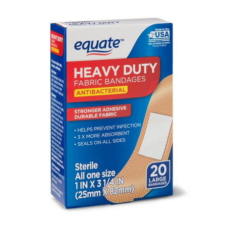 (4 Pack) Equate Heavy-Duty Antibacterial Fabric Bandages, 20