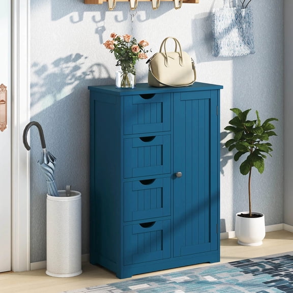 DRAZUNO Wooden 4 Drawer Free Standing Bathroom Floor Cabinet Storage Cupboard Adjustable