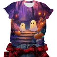 thumbnail image 4 of VKOYWKM Womens Halloween Ghost T-Shirts Short Sleeve Fall Tops Ghost Print T Shirts Party Top Loose Fit Crew Neck Casual Holiday Tshirt, 4 of 6