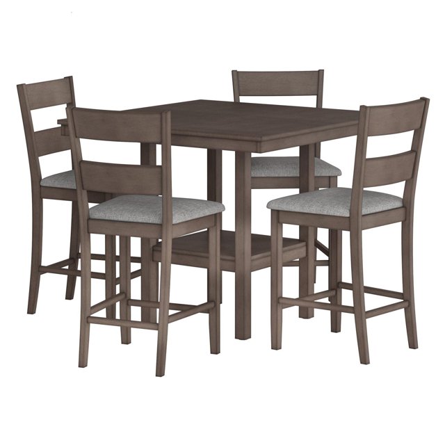 CorLiving Tuscany Elegant 5-Piece Washed Gray Counter Height Square Dining Table Set for 4 - Versatile Dining Room Table and Chairs - Counter Height, Pub Style Kitchen Table