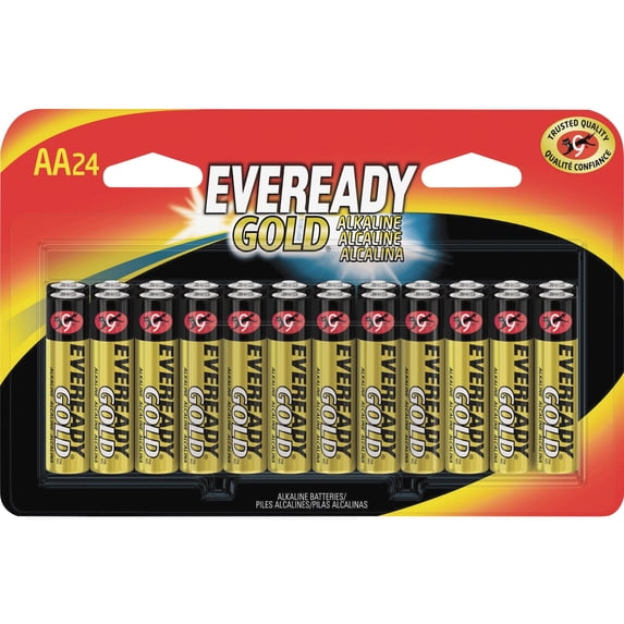 Eveready, EVEA91BP24CT, Gold Alkaline AA Batteries, 144 / Carton, Black,Gold