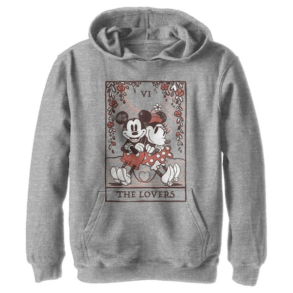 Boy's Mickey & Friends The Lovers Mickey and Minnie Pull Over Hoodie Athletic Heather Large