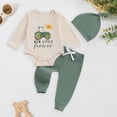 thumbnail image 2 of UngA 3Pcs Newborn Baby Boy Coming Home Outfit Farm New Little Farmer Long Sleeve Romper Tops Pants Set+Hat Fall Winter Clothes (Beige,0-3 Months), 2 of 7