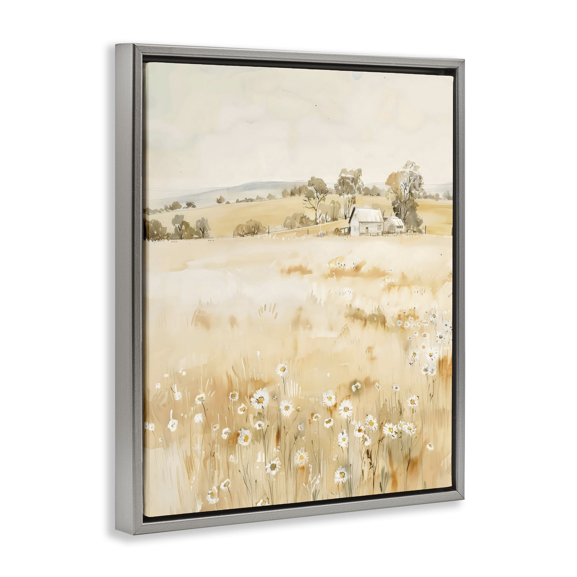 Stupell Industries Farm Country Meadow with Daisies Gray Framed Floater Canvas Wall Art, design by Creative Studio